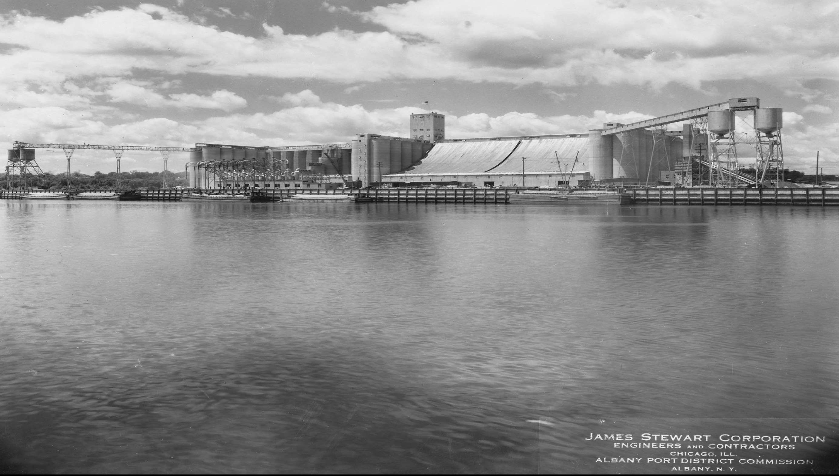 Historic black and white photo of the largest grain elevator