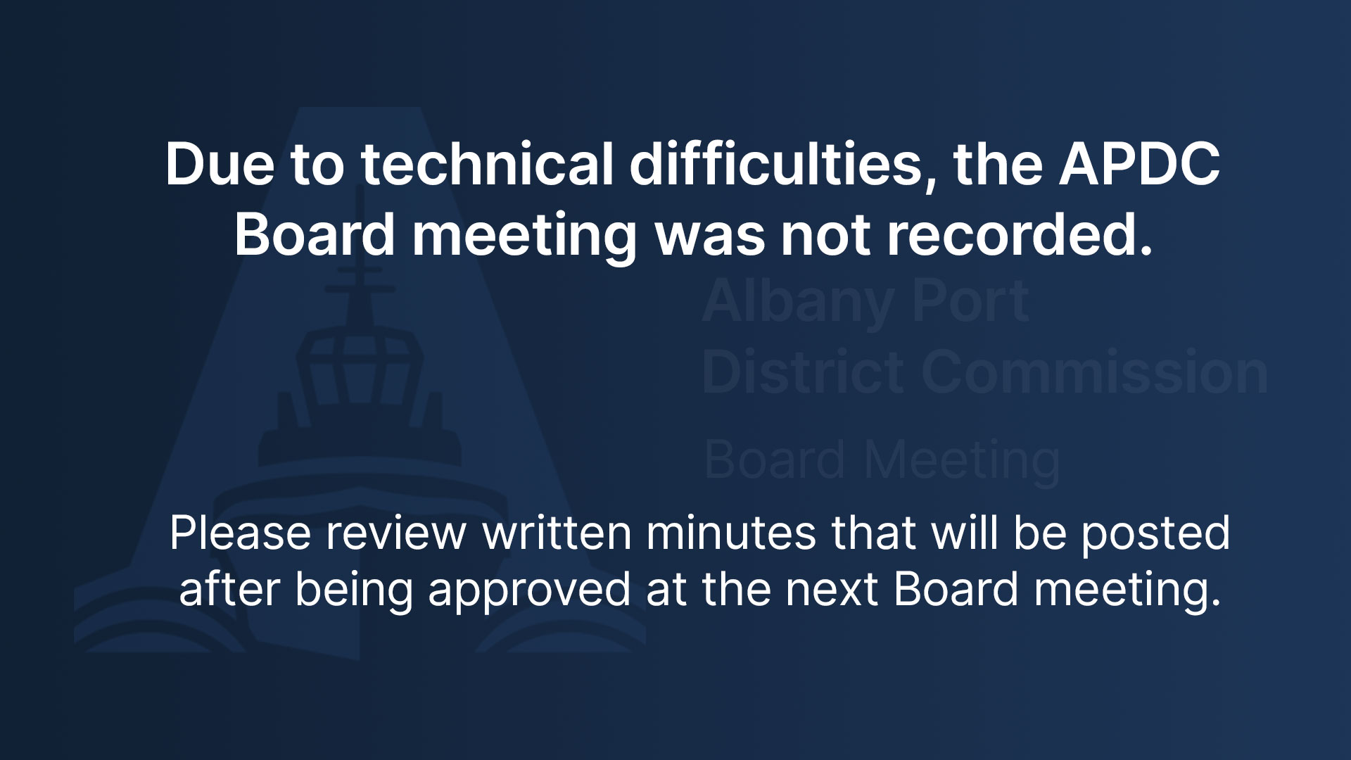 Due to technical difficulties...meeting not recorded placard