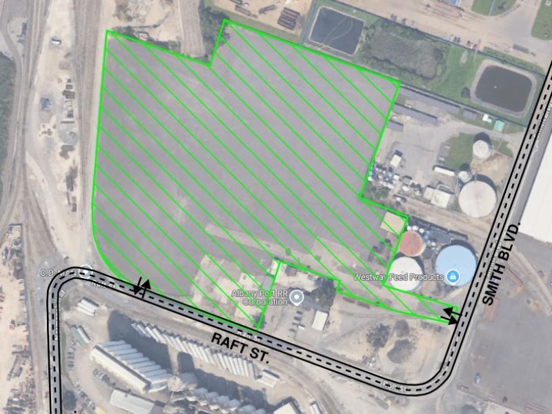 overview map of 700 Smith Blvd at Port of Albany with property shaded with green 