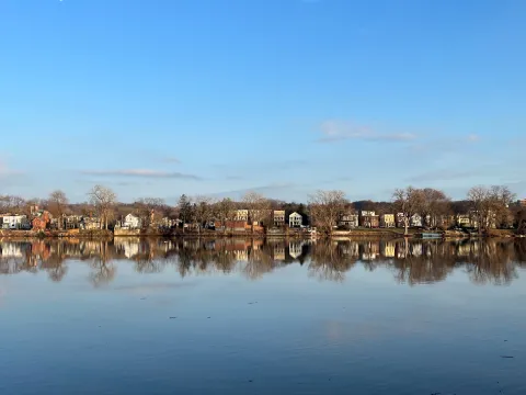 mirror reflection in the water of Rensselaer Island Creek Park