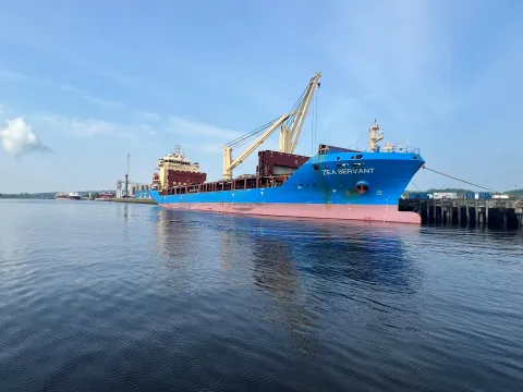 Ship, the Zea Servant, as seen from the Hudson River