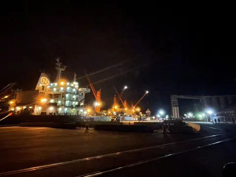 Ship lit up for night work