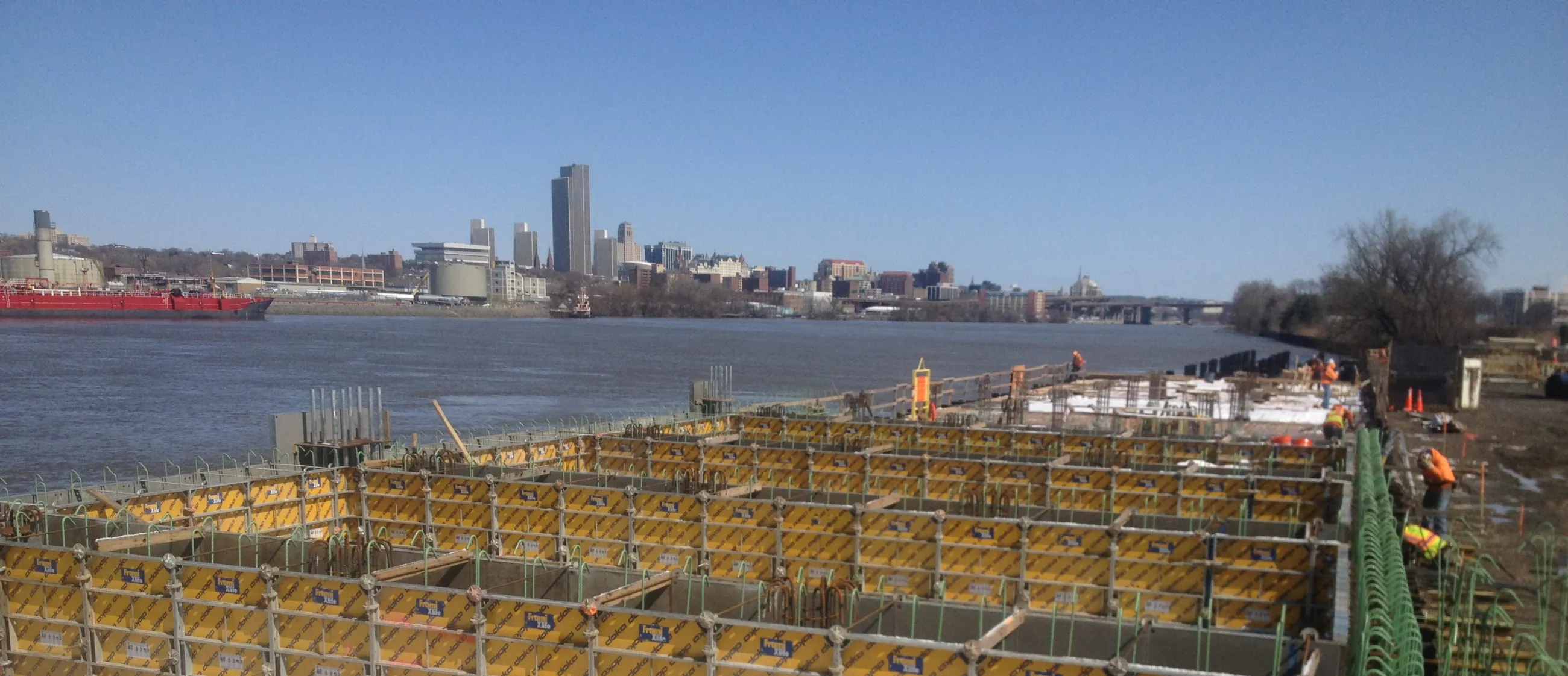 Albany skyline with Rensselaer wharf reconstruction in foreground