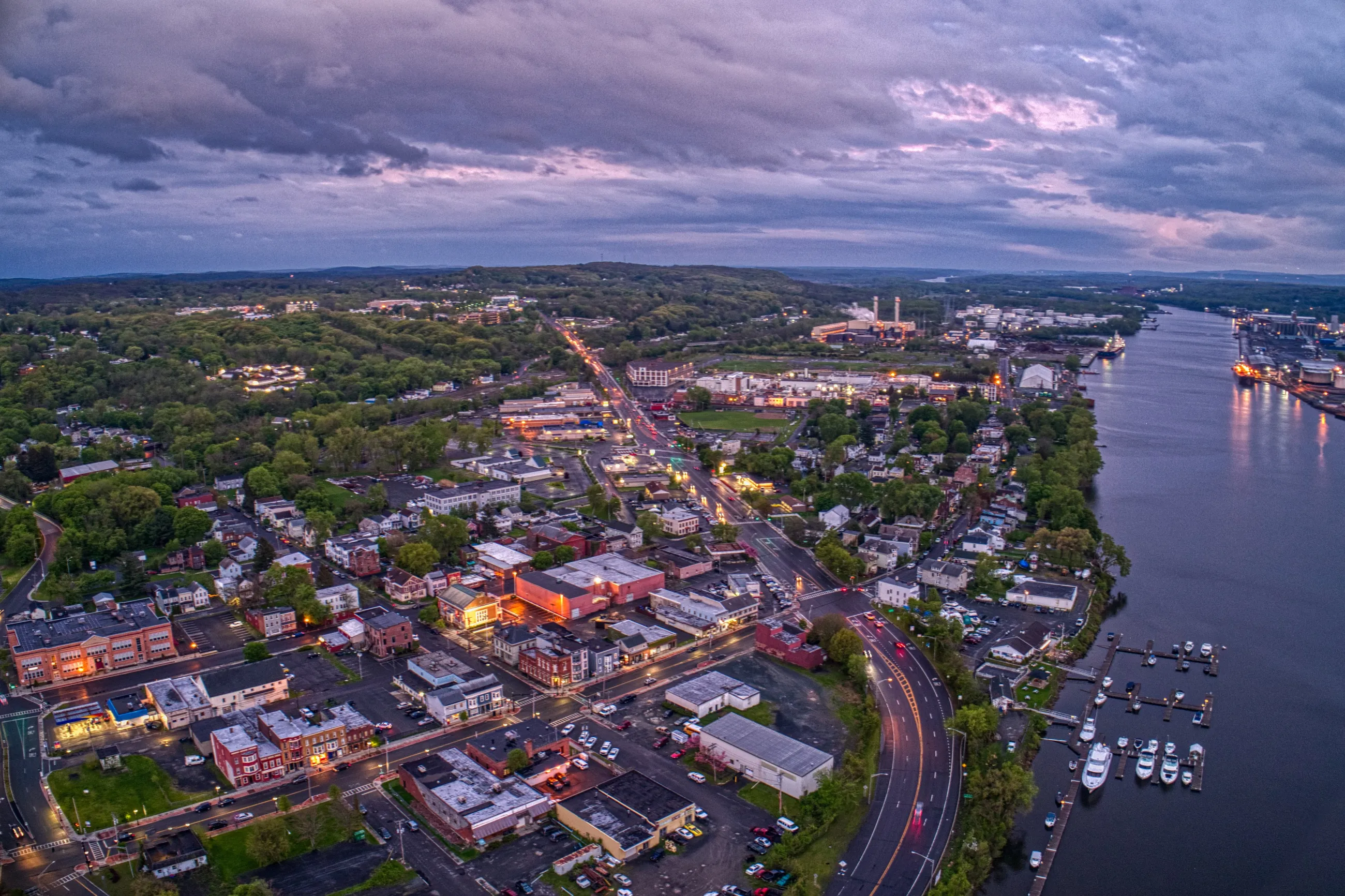 Aerial photo of the city of Rensselaer, NY with Hudson River