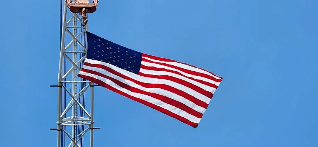 Flag hanging from 400 crane at Port of Albany